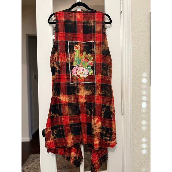 Savannah Jane duster vest southwestern grunge cactus embroidered raw edges Large - Picture 6 of 11